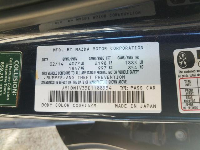 Photo 9 VIN: JM1BM1V35E1188554 - MAZDA 3 TOURING 