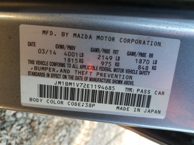 Photo 9 VIN: JM1BM1V72E1194685 - MAZDA 3 TOURING 