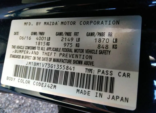 Photo 8 VIN: JM1BM1V73G1355841 - MAZDA MAZDA3 