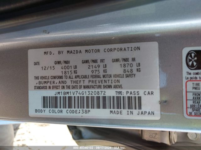 Photo 8 VIN: JM1BM1V74G1320872 - MAZDA MAZDA3 