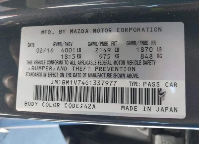 Photo 8 VIN: JM1BM1V74G1337977 - MAZDA MAZDA3 