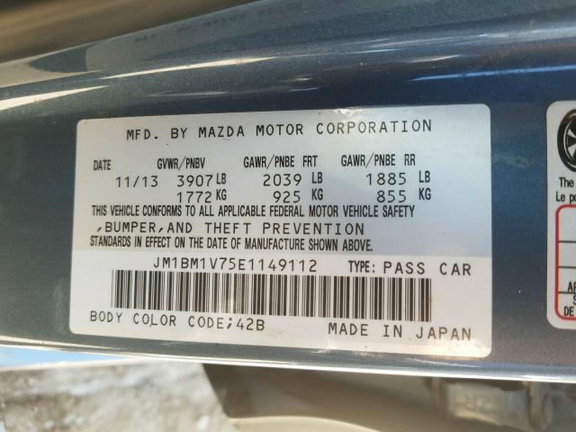 Photo 9 VIN: JM1BM1V75E1149112 - MAZDA 3 TOURING 