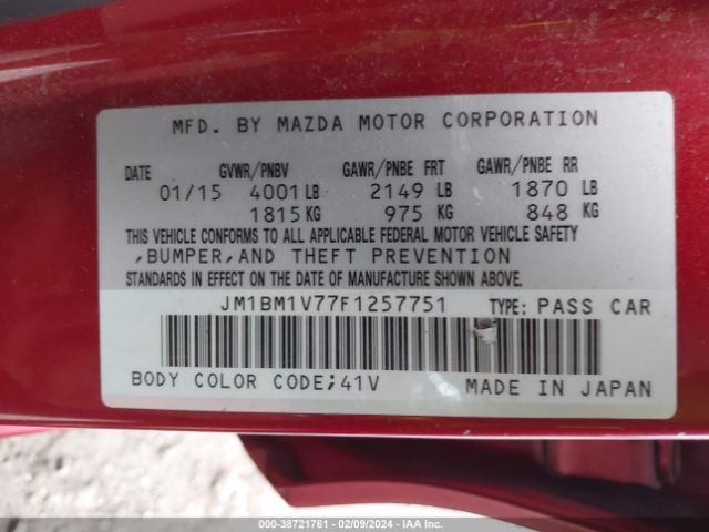 Photo 8 VIN: JM1BM1V77F1257751 - MAZDA MAZDA3 