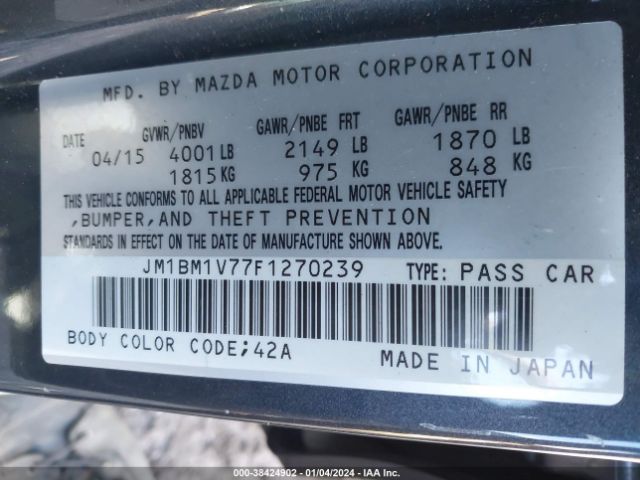 Photo 8 VIN: JM1BM1V77F1270239 - MAZDA MAZDA3 