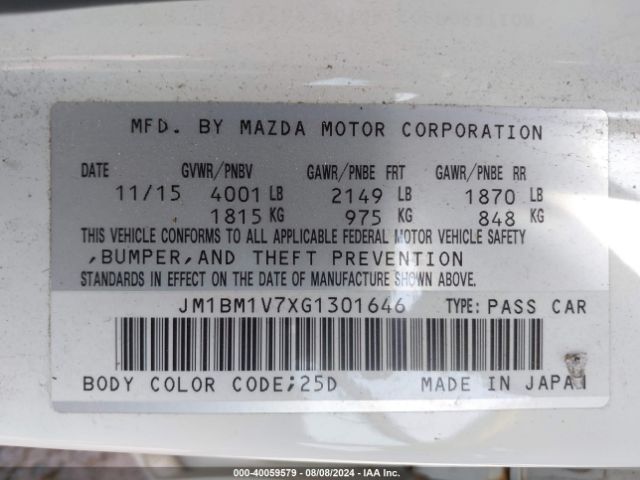 Photo 8 VIN: JM1BM1V7XG1301646 - MAZDA MAZDA3 