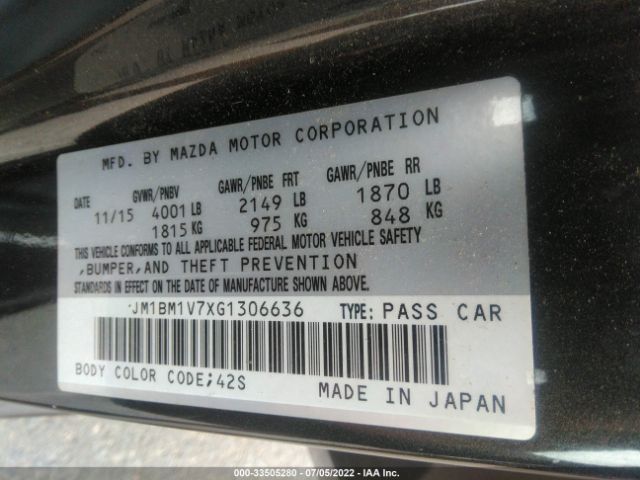 Photo 8 VIN: JM1BM1V7XG1306636 - MAZDA 3 