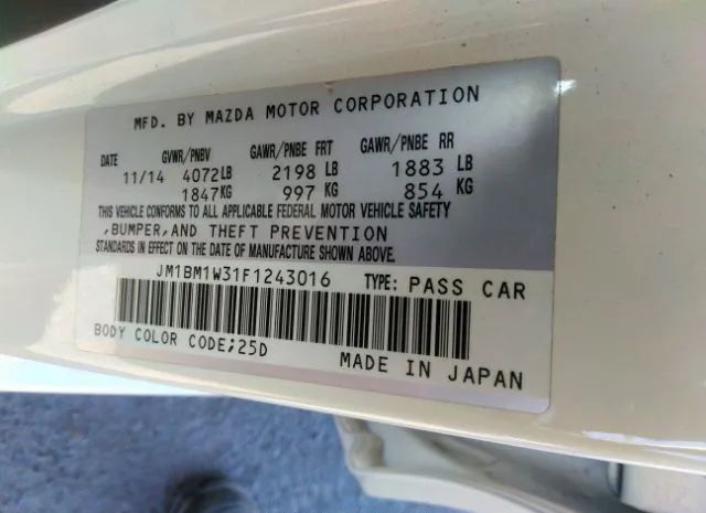 Photo 8 VIN: JM1BM1W31F1243016 - MAZDA MAZDA3 