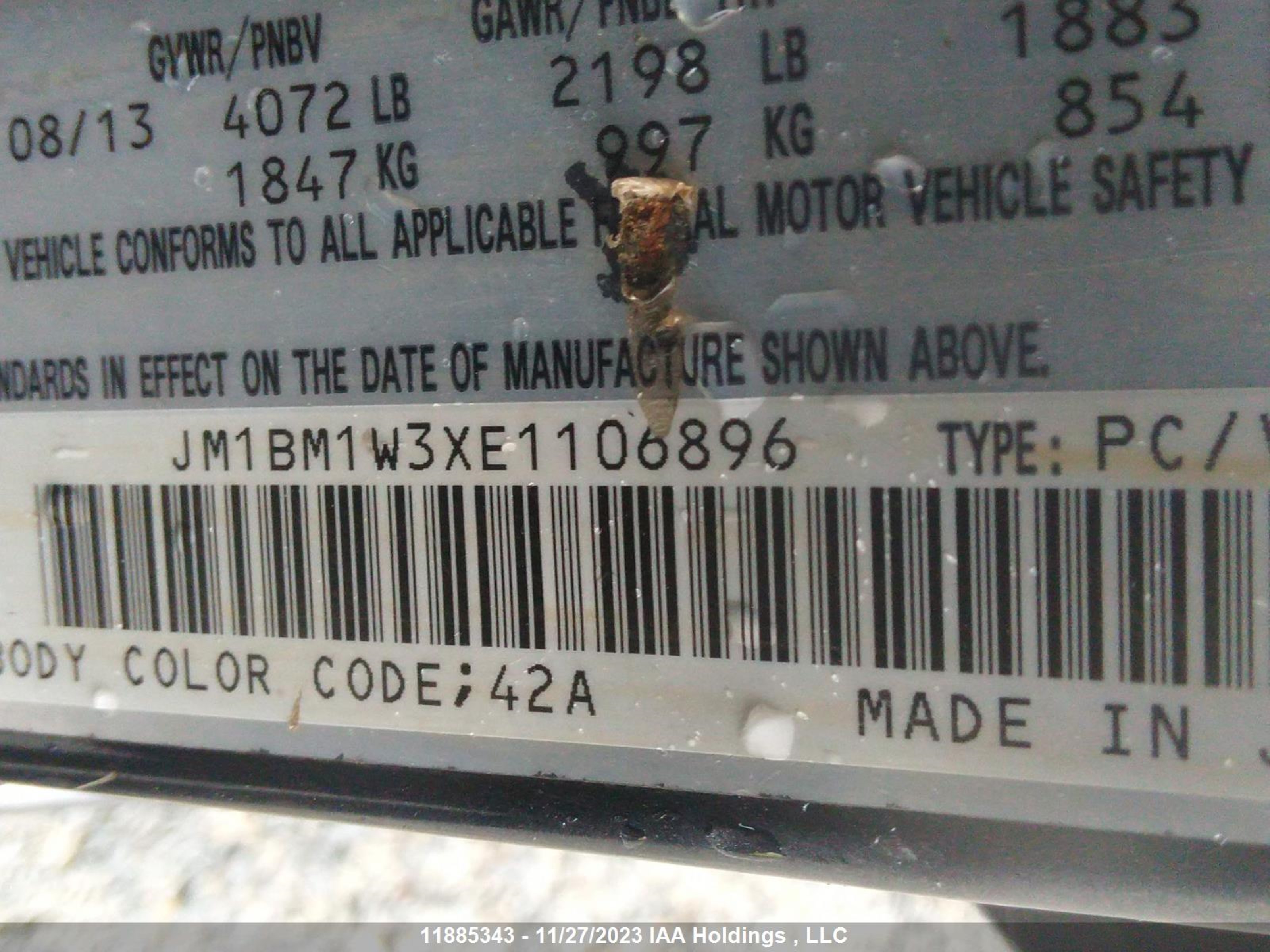 Photo 8 VIN: JM1BM1W3XE1106896 - MAZDA 3 