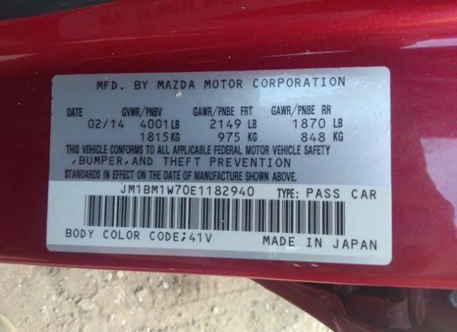 Photo 8 VIN: JM1BM1W70E1182940 - MAZDA MAZDA3 