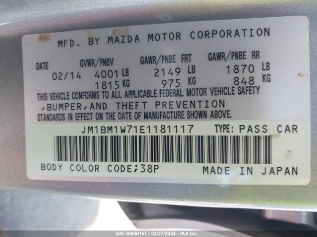 Photo 8 VIN: JM1BM1W71E1181117 - MAZDA MAZDA3 