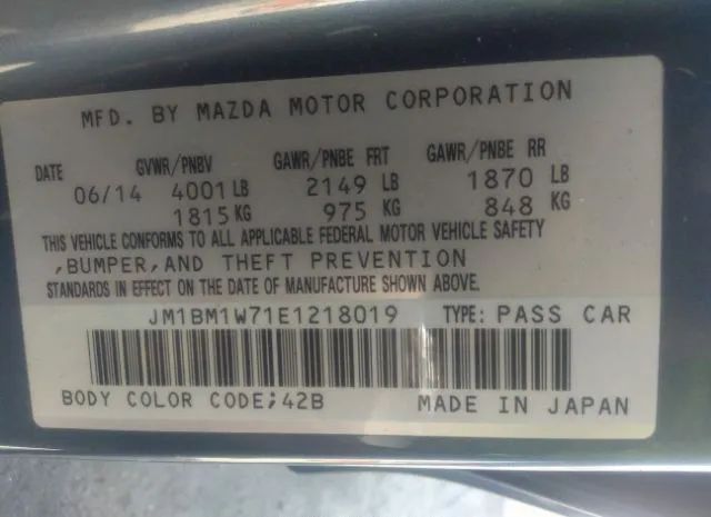 Photo 8 VIN: JM1BM1W71E1218019 - MAZDA MAZDA3 