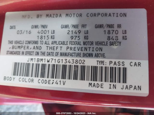 Photo 8 VIN: JM1BM1W71G1343802 - MAZDA MAZDA3 