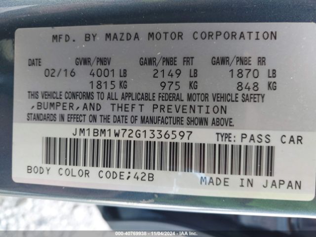 Photo 8 VIN: JM1BM1W72G1336597 - MAZDA MAZDA3 