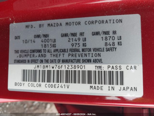 Photo 8 VIN: JM1BM1W76F1238901 - MAZDA MAZDA3 