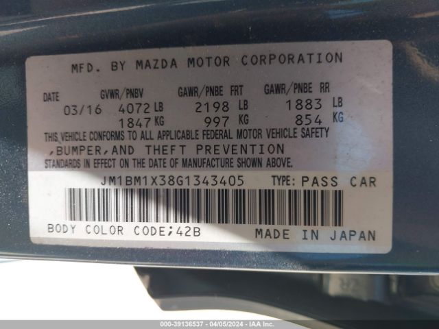 Photo 8 VIN: JM1BM1X38G1343405 - MAZDA MAZDA3 