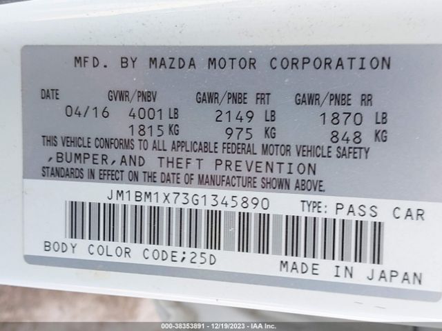 Photo 8 VIN: JM1BM1X73G1345890 - MAZDA MAZDA3 