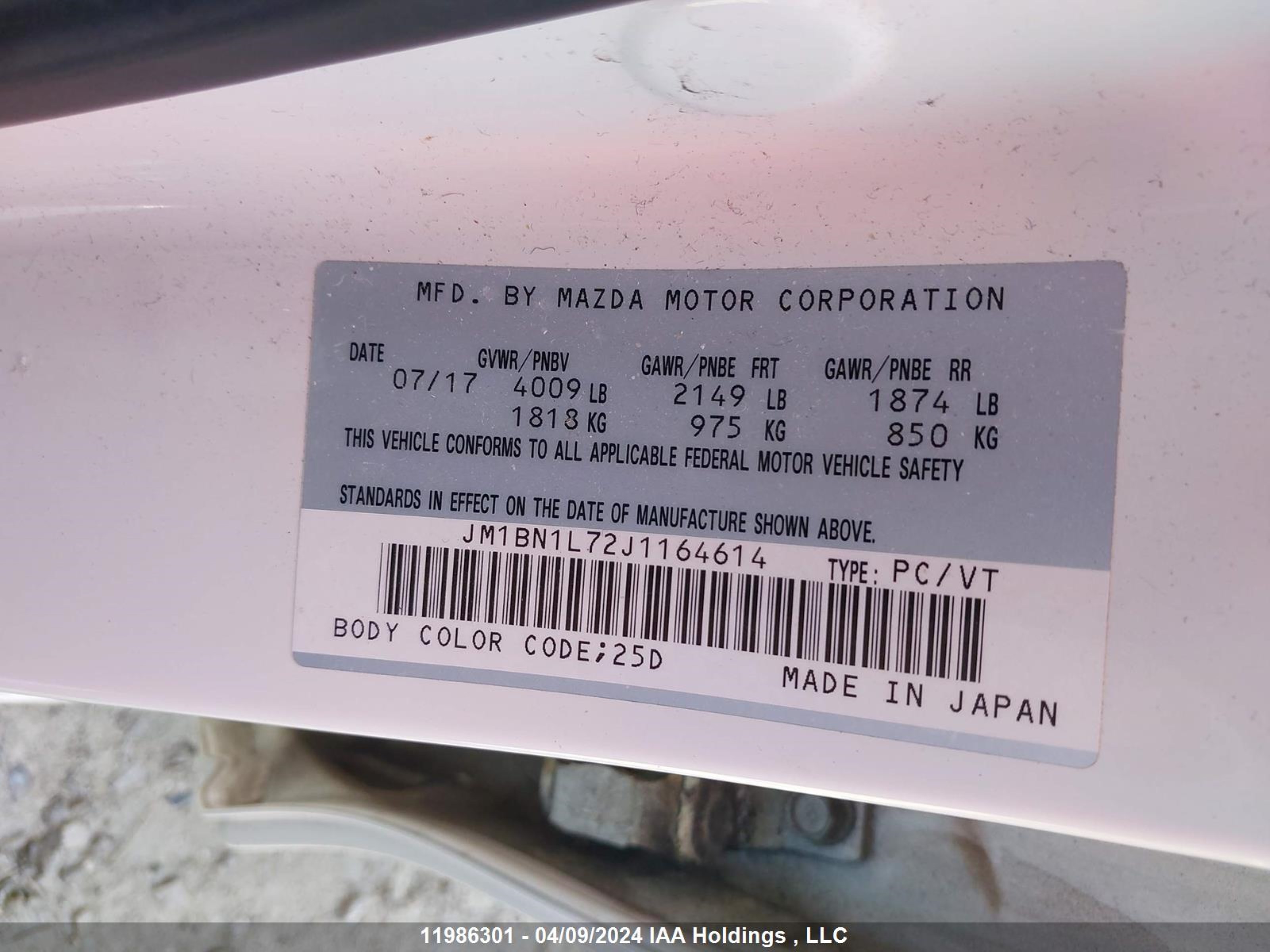 Photo 8 VIN: JM1BN1L72J1164614 - MAZDA NULL 