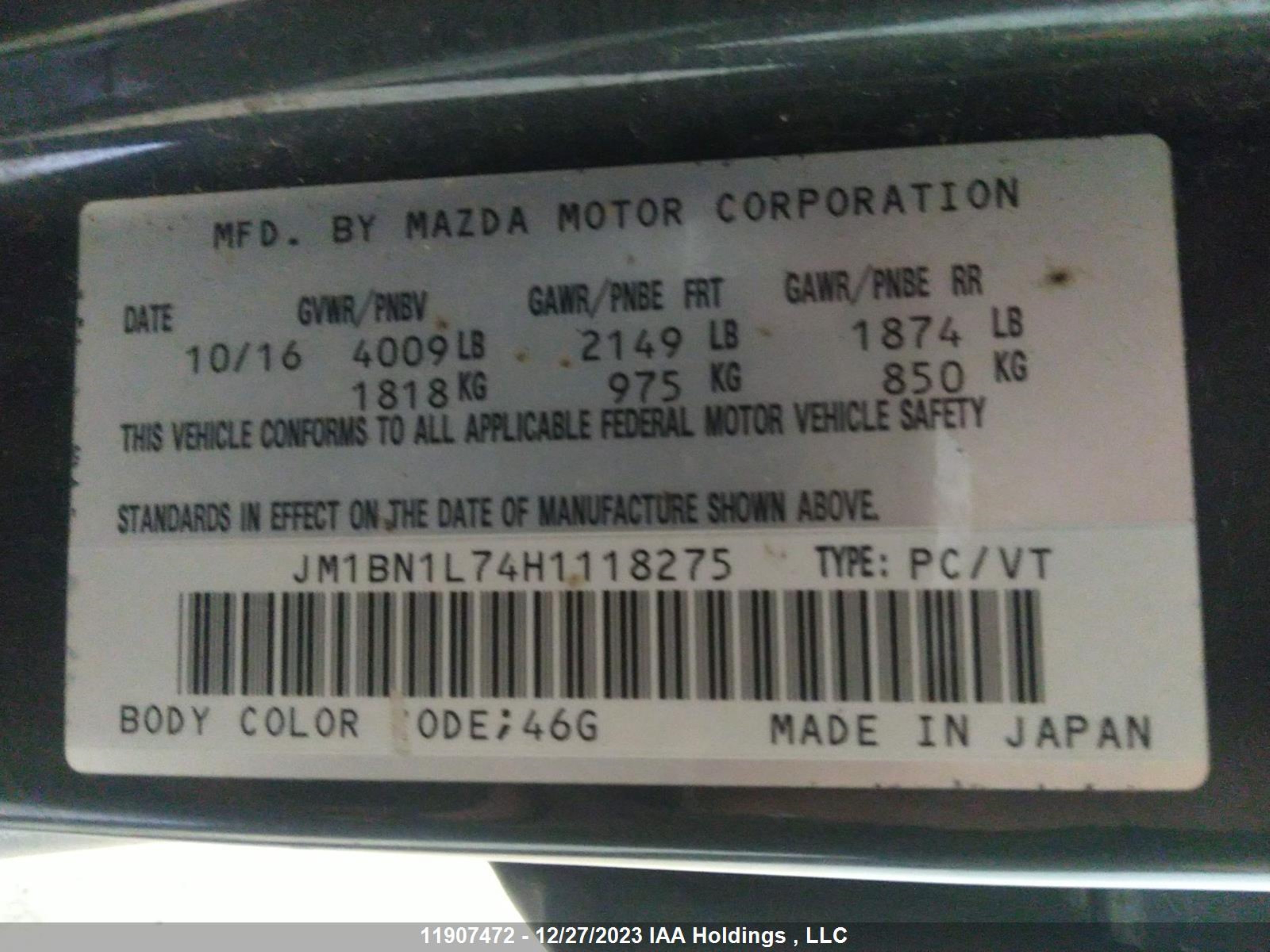 Photo 8 VIN: JM1BN1L74H1118275 - MAZDA 3 