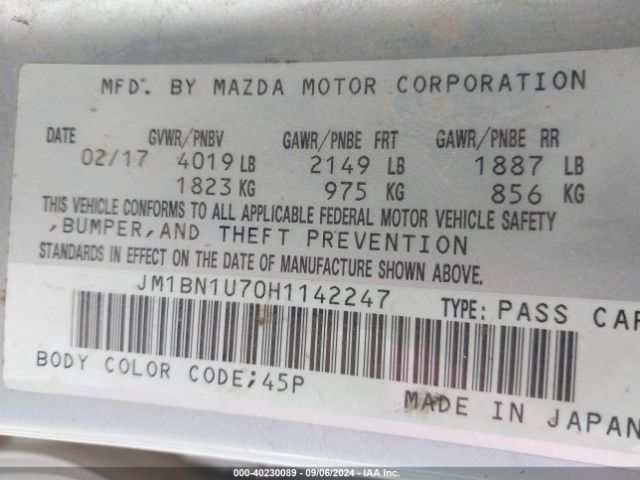 Photo 8 VIN: JM1BN1U70H1142247 - MAZDA MAZDA3 