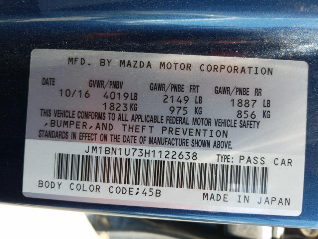 Photo 9 VIN: JM1BN1U73H1122638 - MAZDA 3 SPORT 