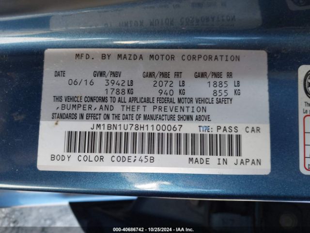 Photo 8 VIN: JM1BN1U78H1100067 - MAZDA MAZDA3 