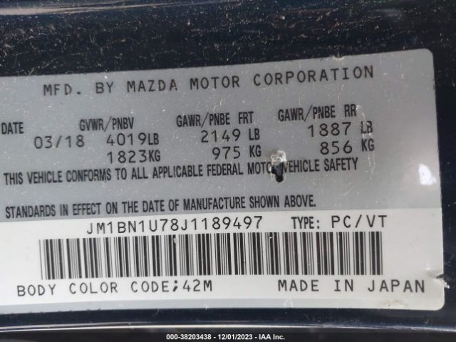 Photo 8 VIN: JM1BN1U78J1189497 - MAZDA MAZDA3 