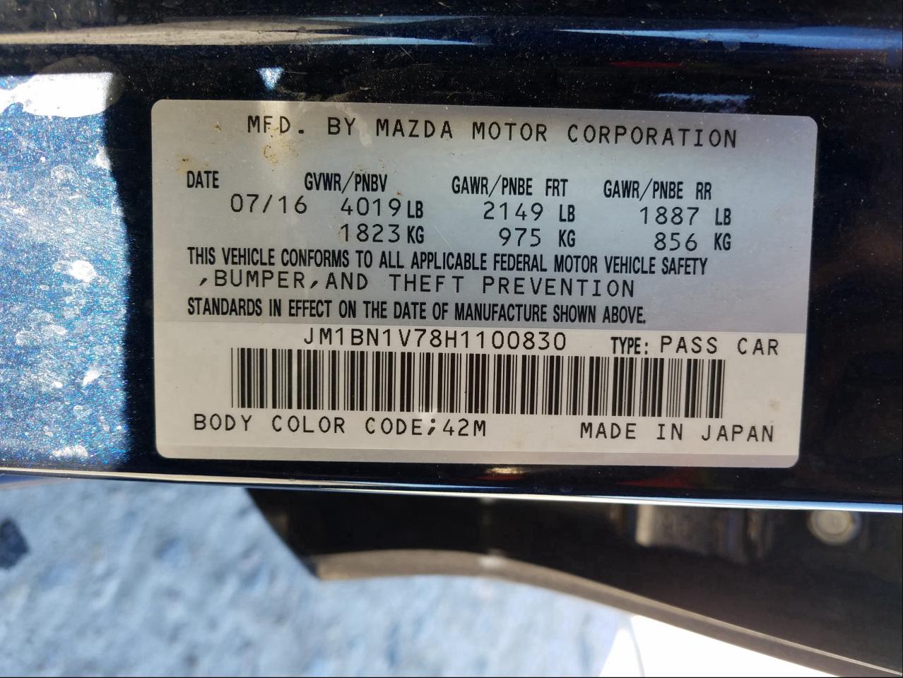 Photo 9 VIN: JM1BN1V78H1100830 - MAZDA 3 TOURING 