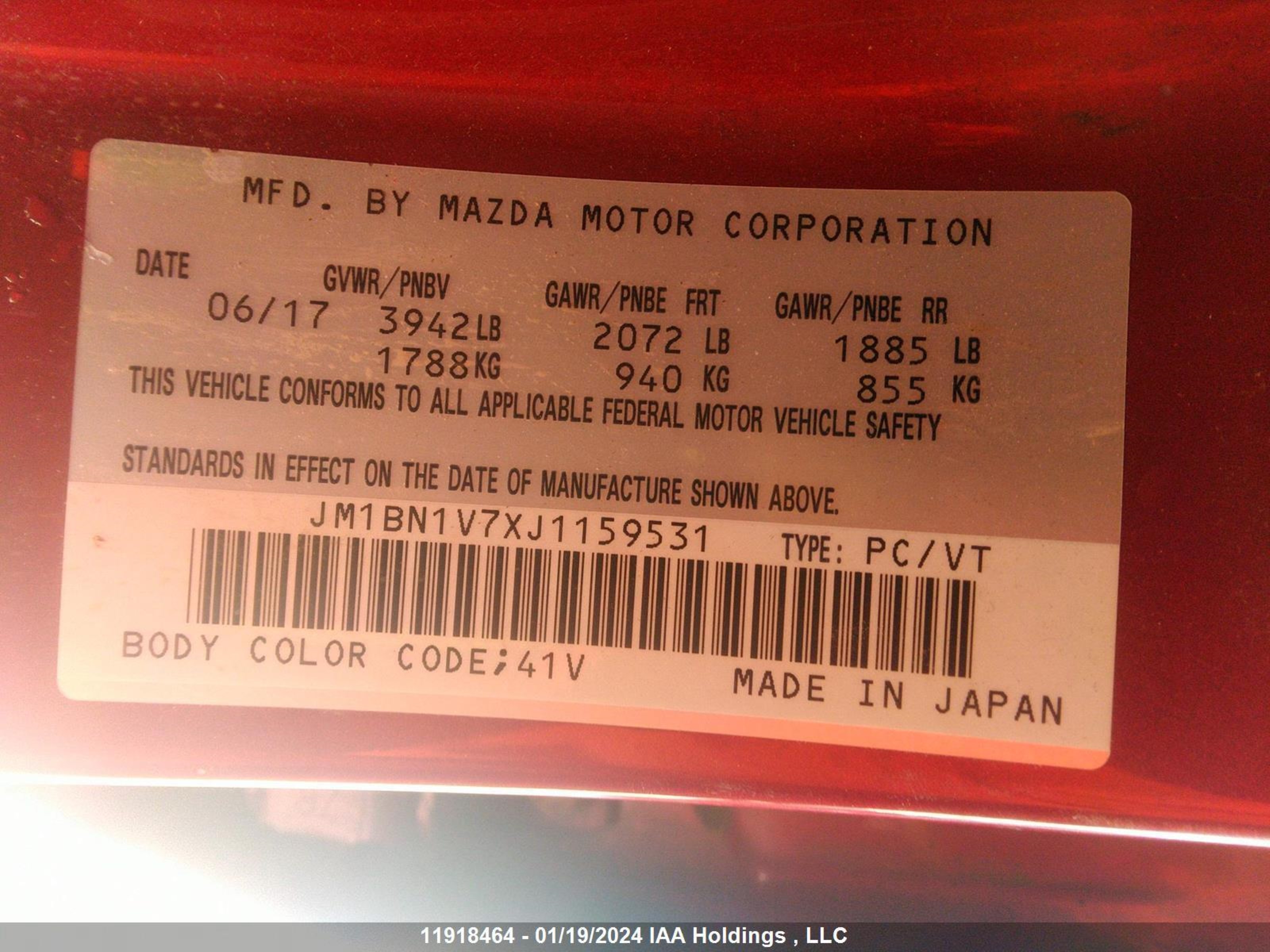 Photo 8 VIN: JM1BN1V7XJ1159531 - MAZDA 3 