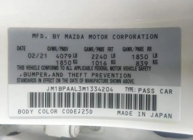 Photo 8 VIN: JM1BPAAL3M1334204 - MAZDA 3 