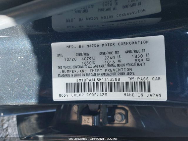 Photo 8 VIN: JM1BPAAL8M1313588 - MAZDA MAZDA3 