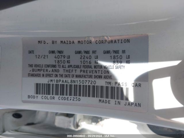 Photo 8 VIN: JM1BPAAL8N1507720 - MAZDA MAZDA3 