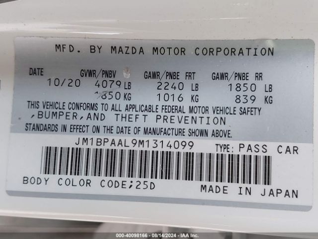 Photo 8 VIN: JM1BPAAL9M1314099 - MAZDA MAZDA3 