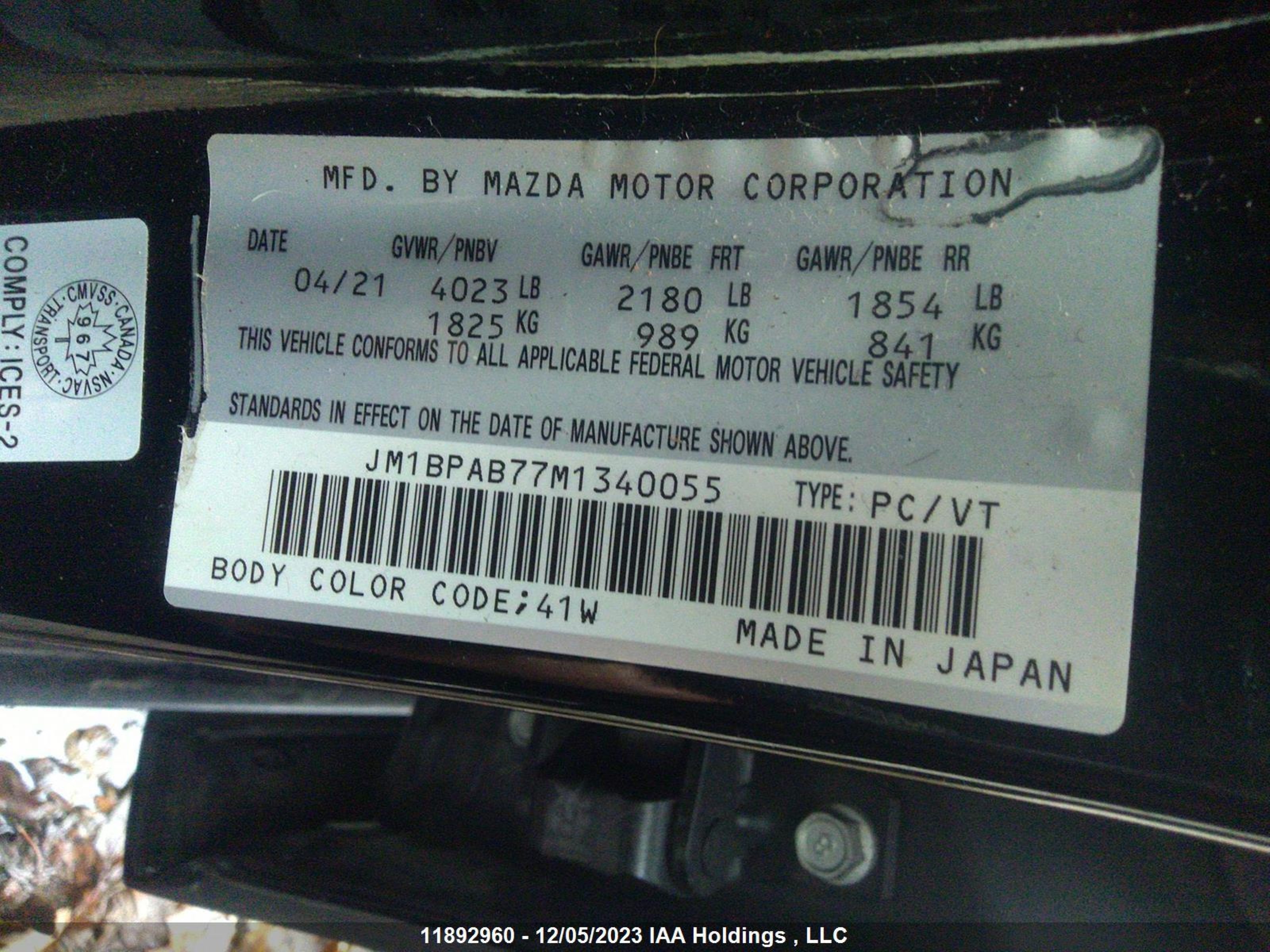 Photo 8 VIN: JM1BPAB77M1340055 - MAZDA 3 