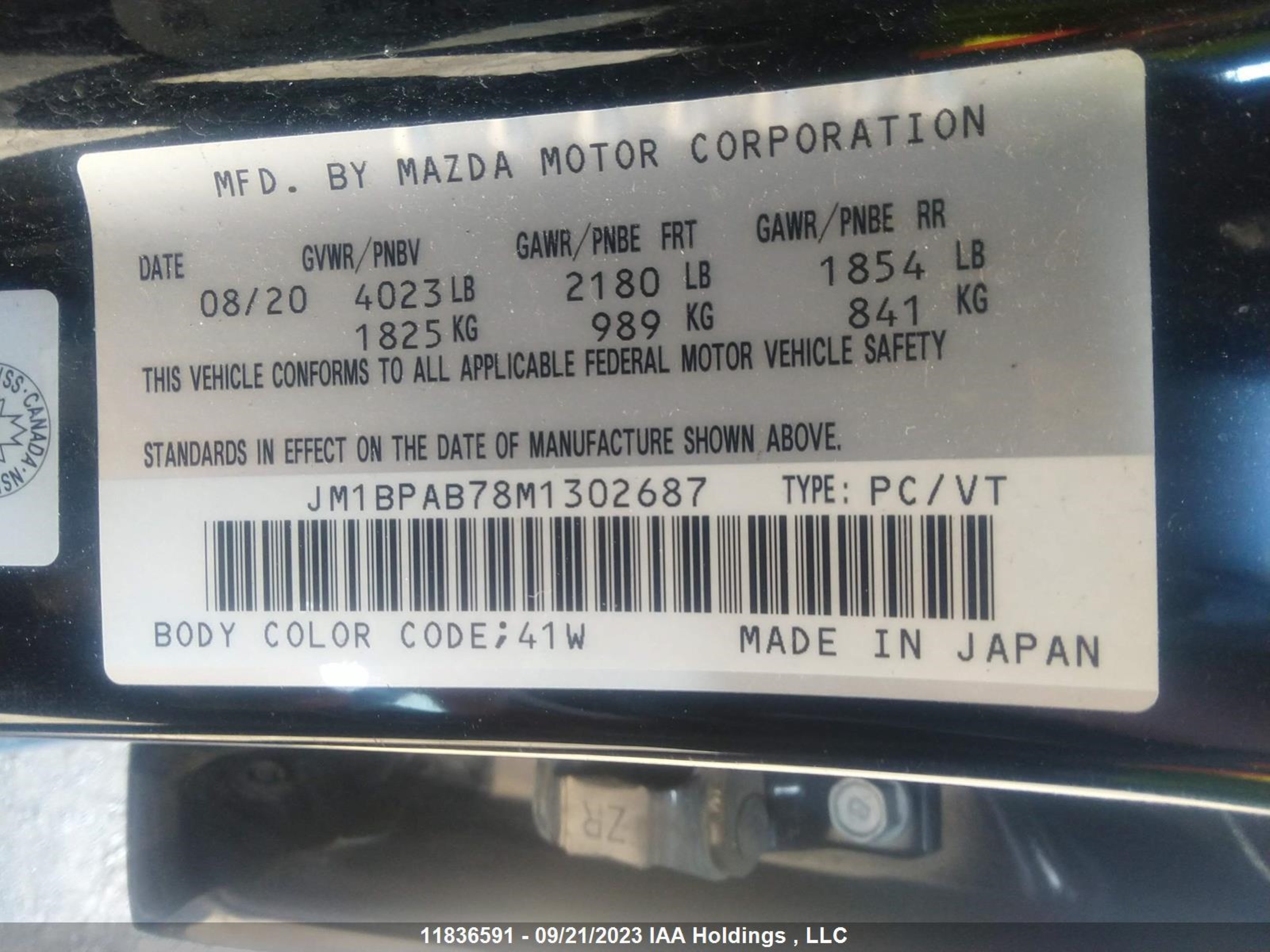 Photo 8 VIN: JM1BPAB78M1302687 - MAZDA 3 