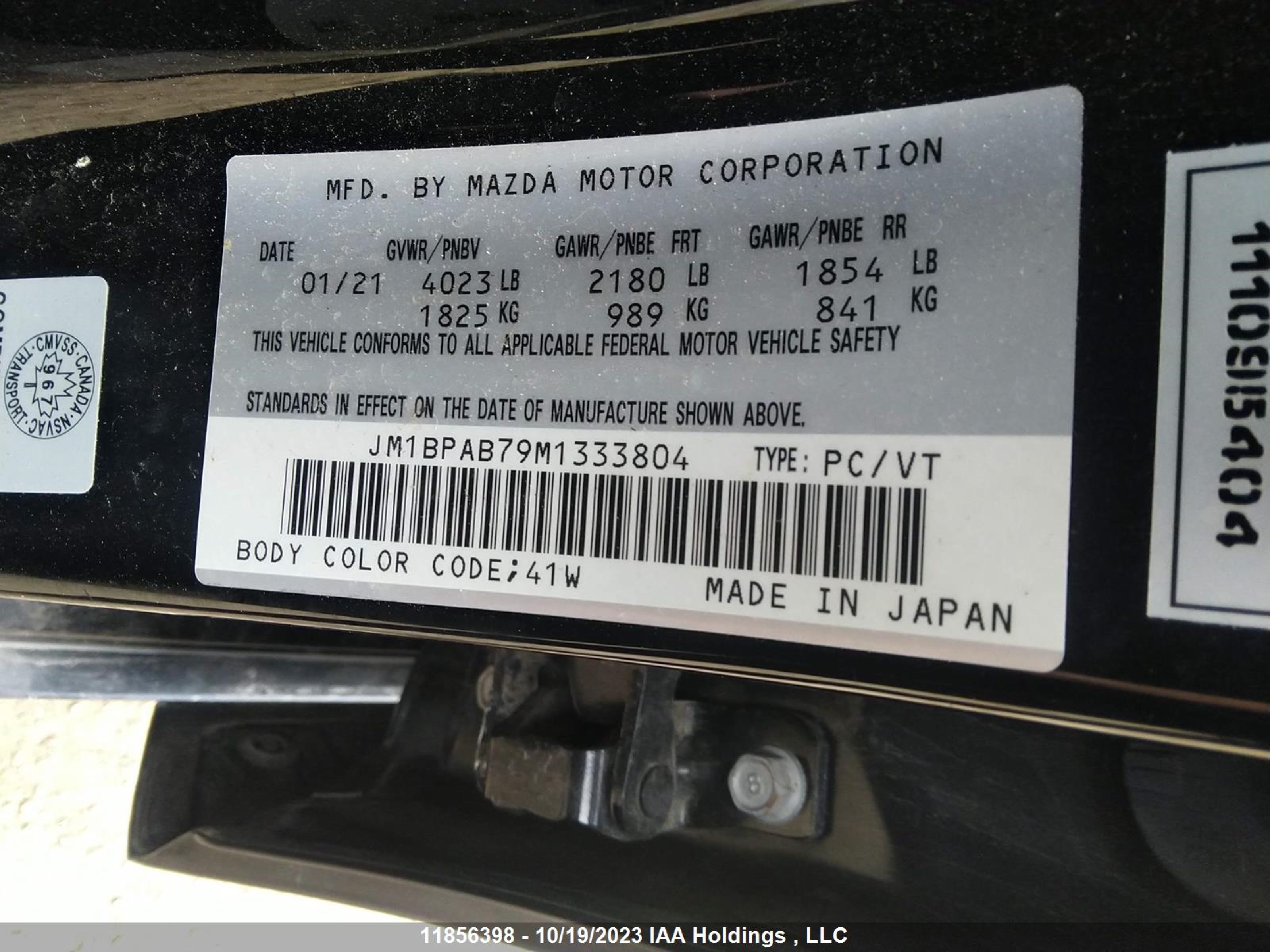 Photo 8 VIN: JM1BPAB79M1333804 - MAZDA 3 