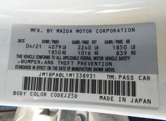 Photo 8 VIN: JM1BPABL1M1338931 - MAZDA MAZDA3 SEDAN 