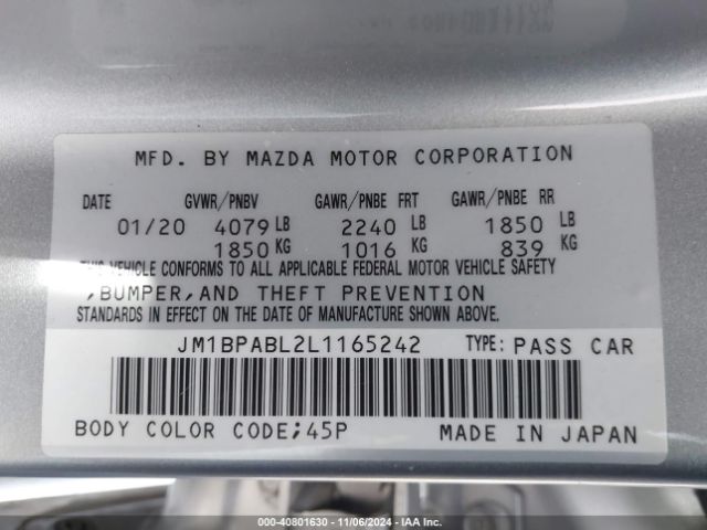 Photo 8 VIN: JM1BPABL2L1165242 - MAZDA MAZDA3 