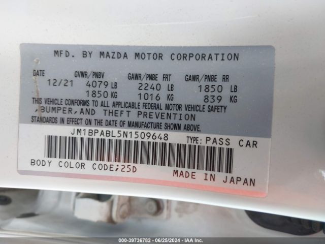 Photo 8 VIN: JM1BPABL5N1509648 - MAZDA MAZDA3 