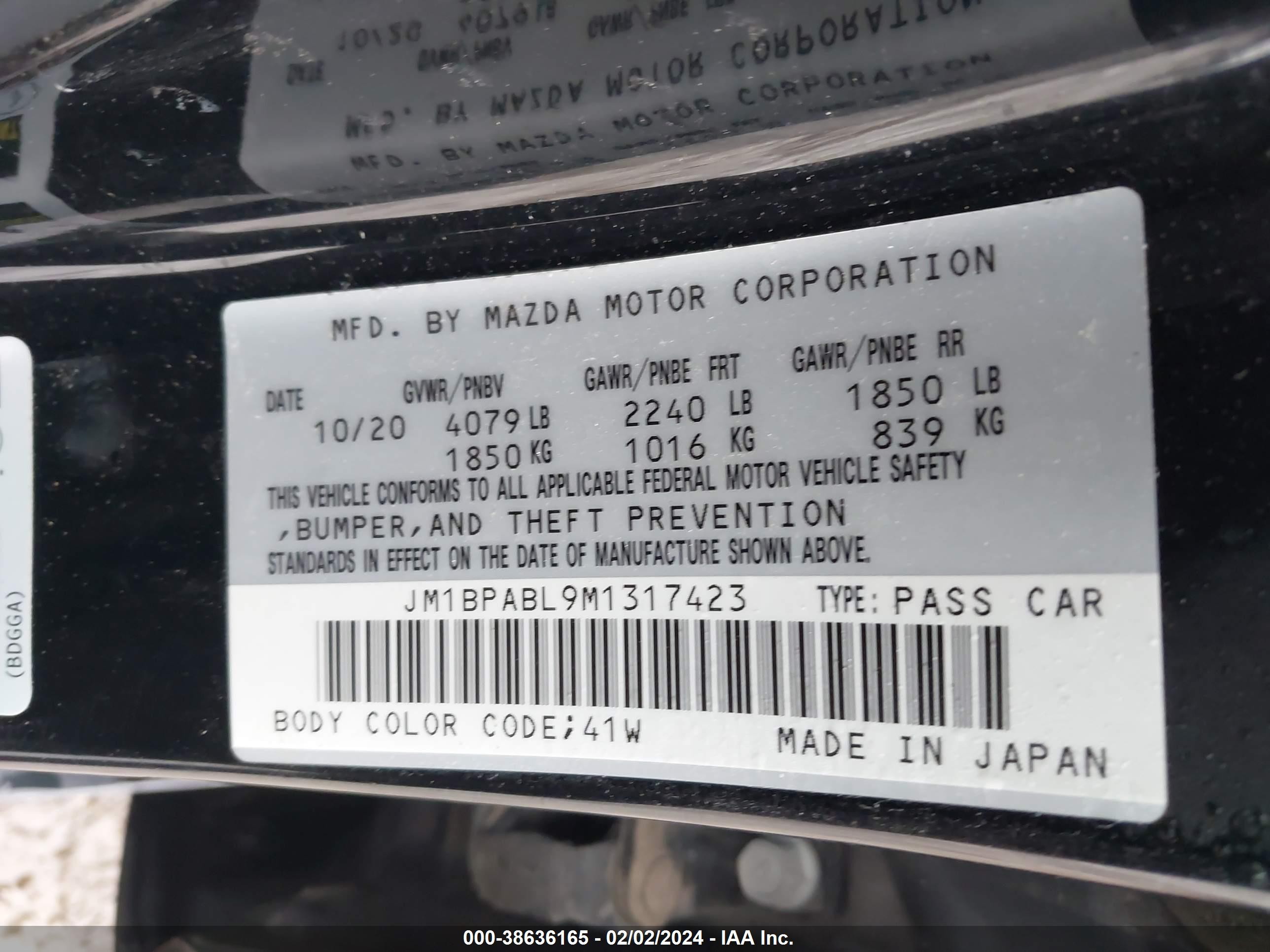 Photo 8 VIN: JM1BPABL9M1317423 - MAZDA 3 