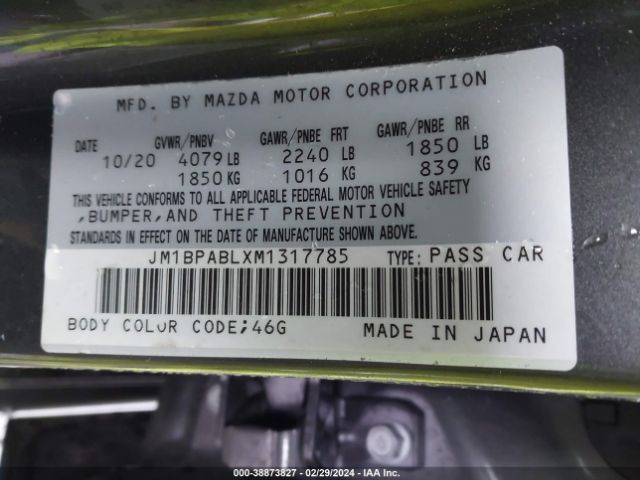 Photo 8 VIN: JM1BPABLXM1317785 - MAZDA MAZDA3 