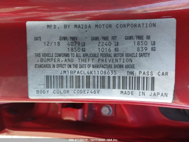 Photo 8 VIN: JM1BPACL4K1108635 - MAZDA MAZDA3 