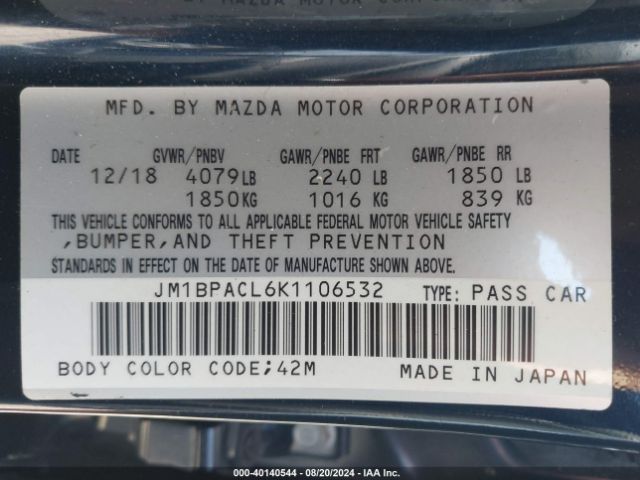 Photo 8 VIN: JM1BPACL6K1106532 - MAZDA MAZDA3 