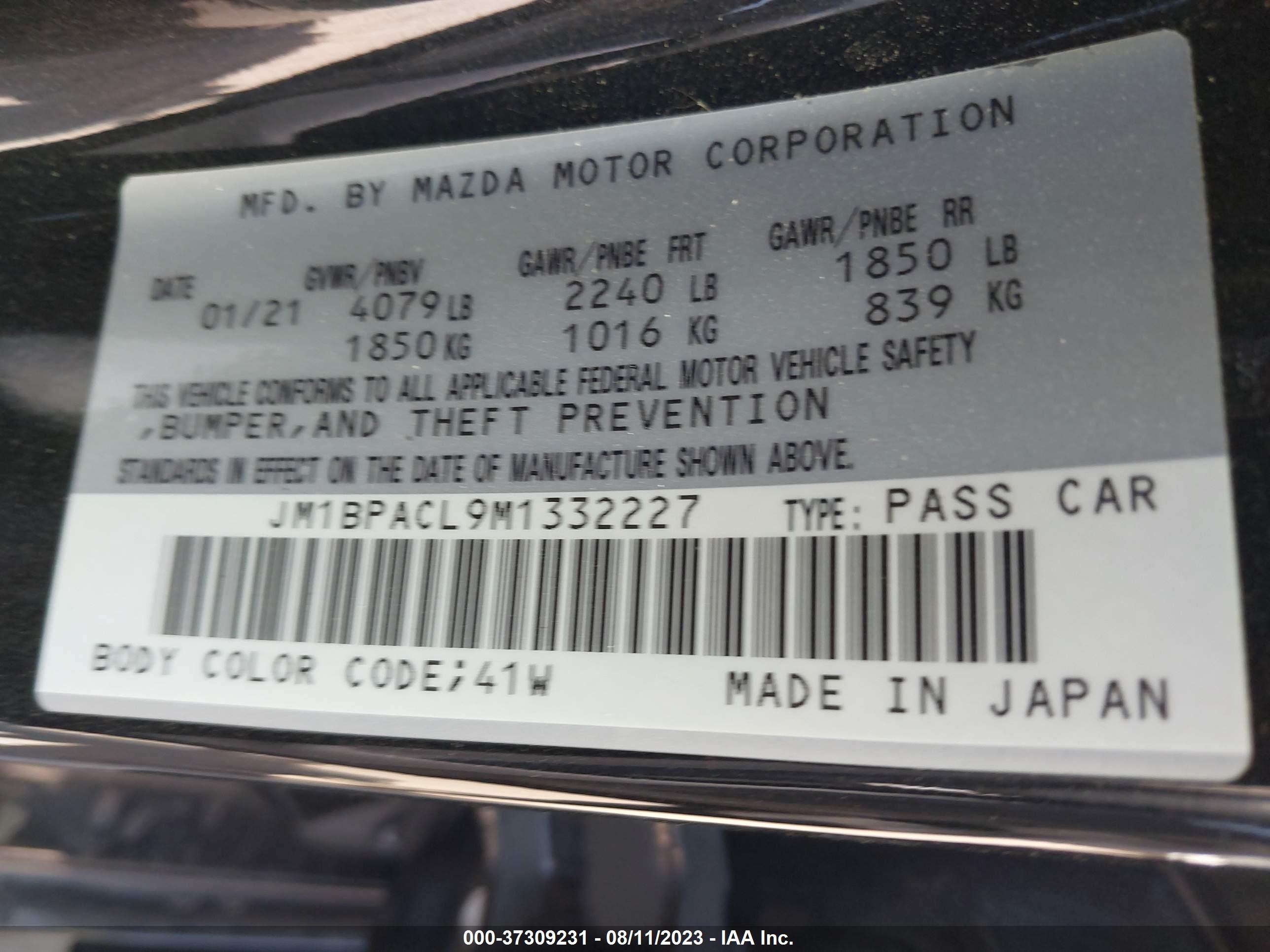 Photo 8 VIN: JM1BPACL9M1332227 - MAZDA 3 