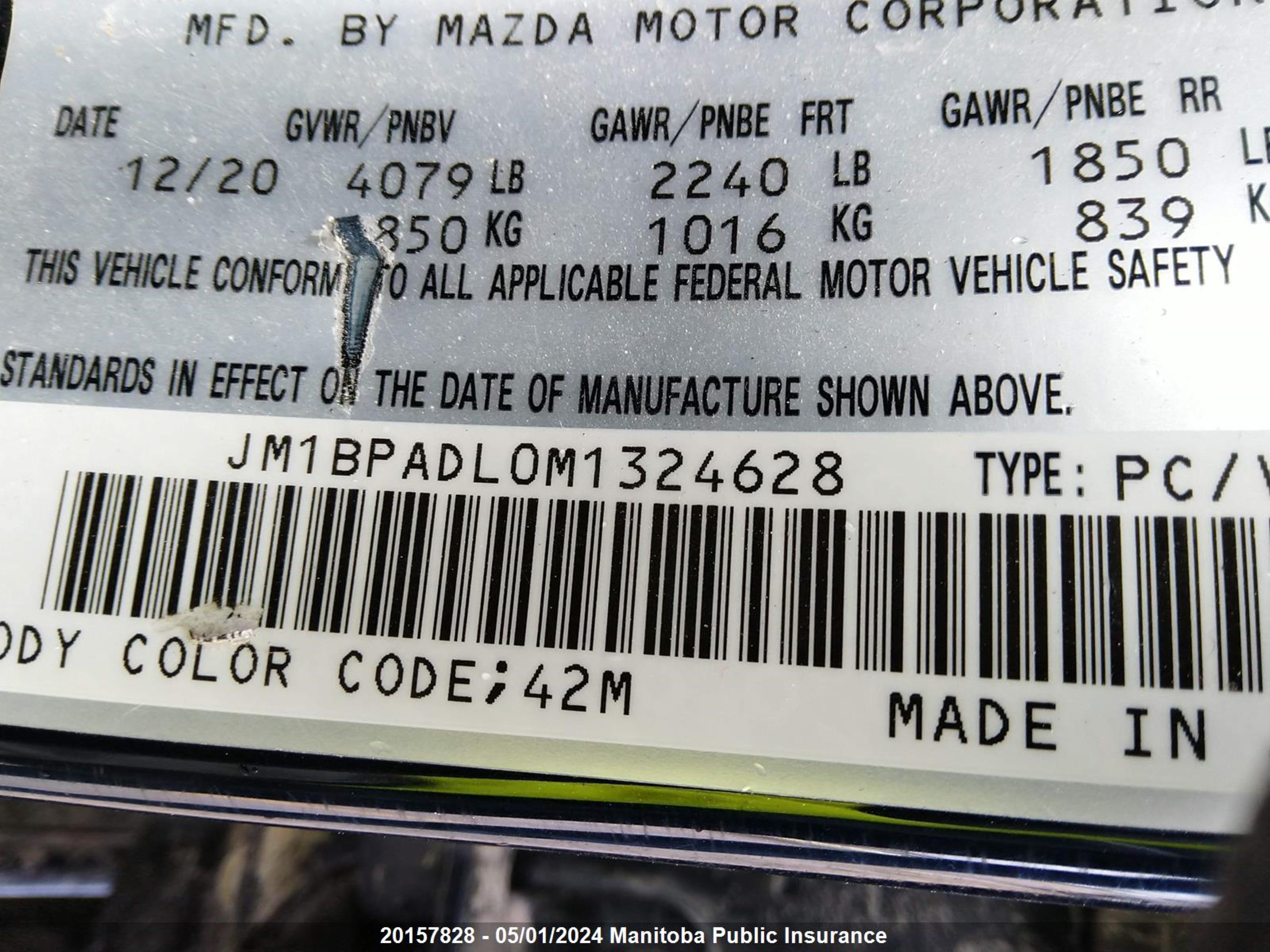 Photo 8 VIN: JM1BPADL0M1324628 - MAZDA 3 