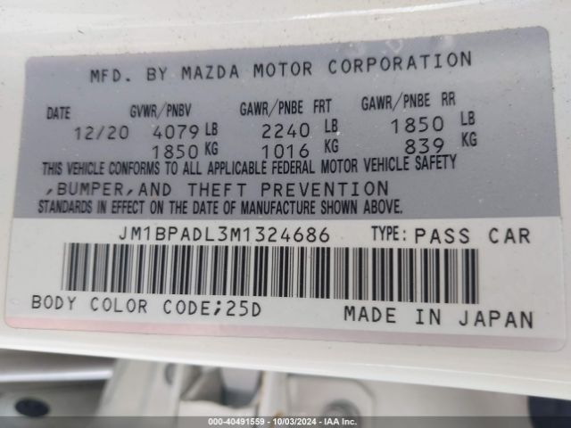 Photo 8 VIN: JM1BPADL3M1324686 - MAZDA MAZDA3 