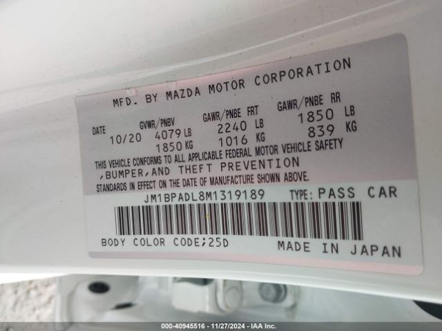 Photo 8 VIN: JM1BPADL8M1319189 - MAZDA MAZDA3 