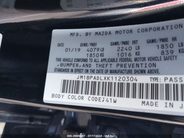 Photo 8 VIN: JM1BPADLXK1120304 - MAZDA MAZDA3 