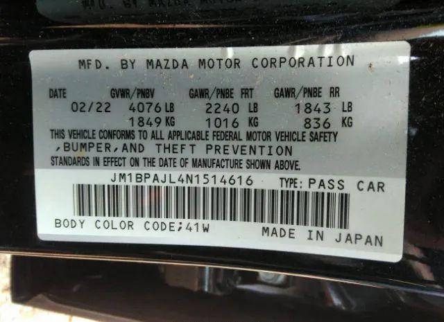 Photo 8 VIN: JM1BPAJL4N1514616 - MAZDA MAZDA3 HATCHBACK 