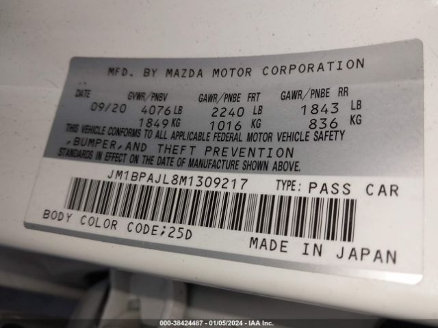 Photo 8 VIN: JM1BPAJL8M1309217 - MAZDA MAZDA3 