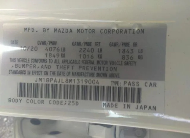 Photo 8 VIN: JM1BPAJL8M1319004 - MAZDA MAZDA3 HATCHBACK 